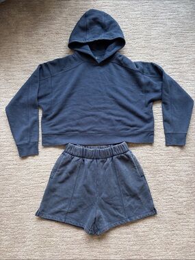 nuuds Navy Blue Hoodie & Shorts Set for Kids